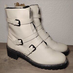 Kenneth Cole Reaction Womens Tate Biker Jewel Booties 11 M Ecru